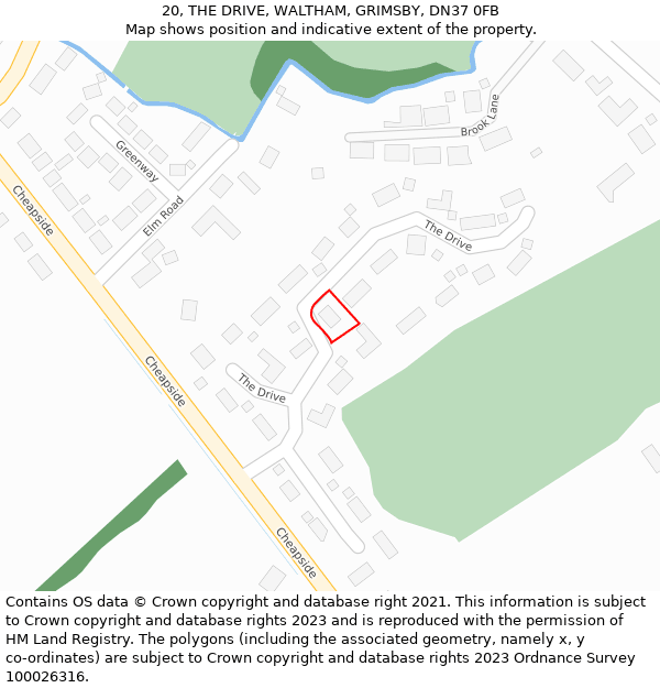 20, THE DRIVE, WALTHAM, GRIMSBY, DN37 0FB: Location map and indicative extent of plot