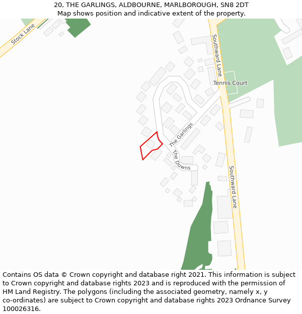 20, THE GARLINGS, ALDBOURNE, MARLBOROUGH, SN8 2DT: Location map and indicative extent of plot