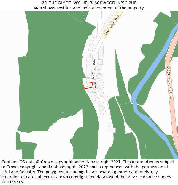 20, THE GLADE, WYLLIE, BLACKWOOD, NP12 2HB: Location map and indicative extent of plot