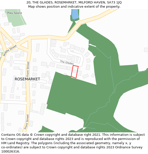 20, THE GLADES, ROSEMARKET, MILFORD HAVEN, SA73 1JQ: Location map and indicative extent of plot