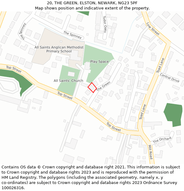 20, THE GREEN, ELSTON, NEWARK, NG23 5PF: Location map and indicative extent of plot