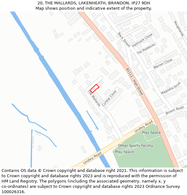 20, THE MALLARDS, LAKENHEATH, BRANDON, IP27 9DH: Location map and indicative extent of plot