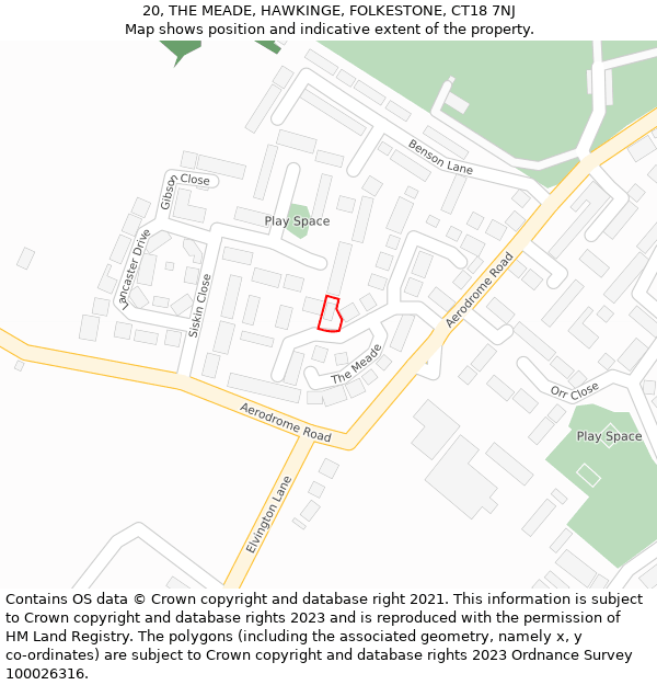 20, THE MEADE, HAWKINGE, FOLKESTONE, CT18 7NJ: Location map and indicative extent of plot