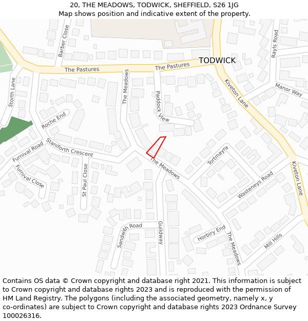 20, THE MEADOWS, TODWICK, SHEFFIELD, S26 1JG: Location map and indicative extent of plot