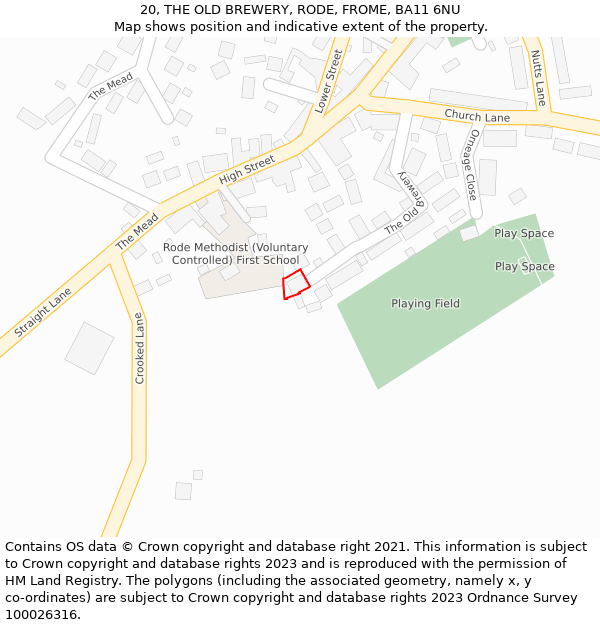 20, THE OLD BREWERY, RODE, FROME, BA11 6NU: Location map and indicative extent of plot
