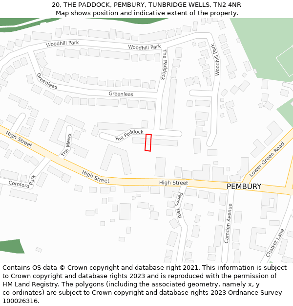 20, THE PADDOCK, PEMBURY, TUNBRIDGE WELLS, TN2 4NR: Location map and indicative extent of plot