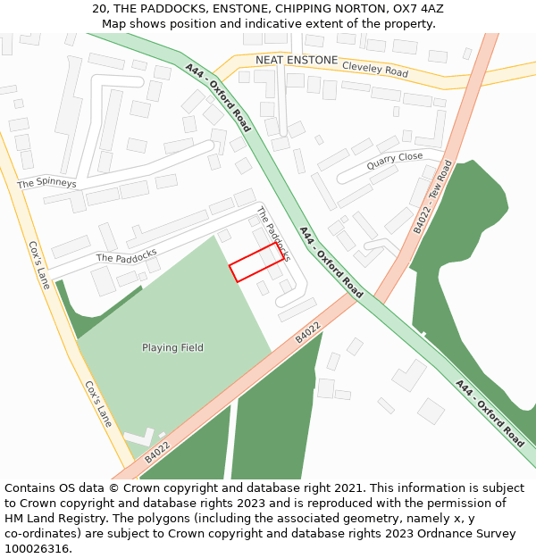 20, THE PADDOCKS, ENSTONE, CHIPPING NORTON, OX7 4AZ: Location map and indicative extent of plot