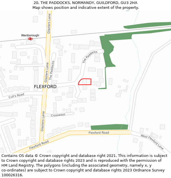 20, THE PADDOCKS, NORMANDY, GUILDFORD, GU3 2HA: Location map and indicative extent of plot