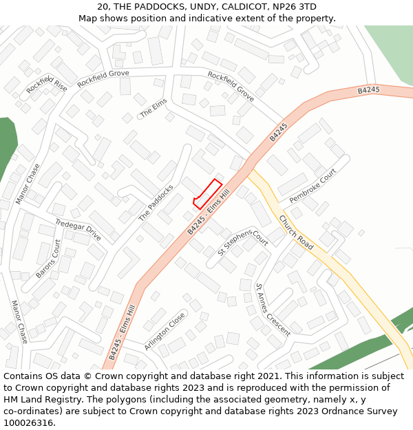 20, THE PADDOCKS, UNDY, CALDICOT, NP26 3TD: Location map and indicative extent of plot