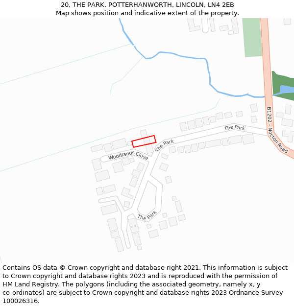 20, THE PARK, POTTERHANWORTH, LINCOLN, LN4 2EB: Location map and indicative extent of plot