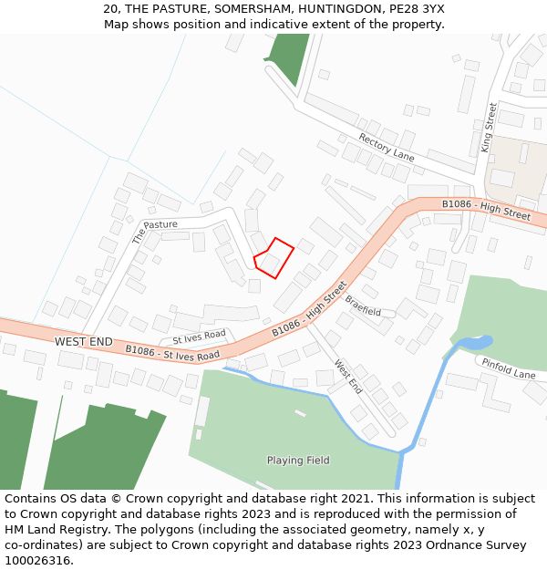 20, THE PASTURE, SOMERSHAM, HUNTINGDON, PE28 3YX: Location map and indicative extent of plot