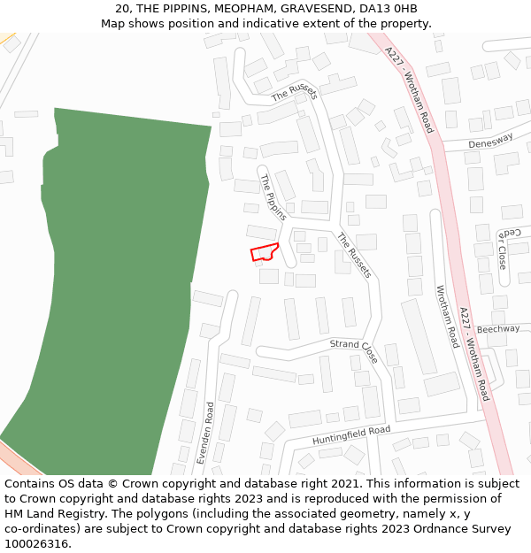 20, THE PIPPINS, MEOPHAM, GRAVESEND, DA13 0HB: Location map and indicative extent of plot