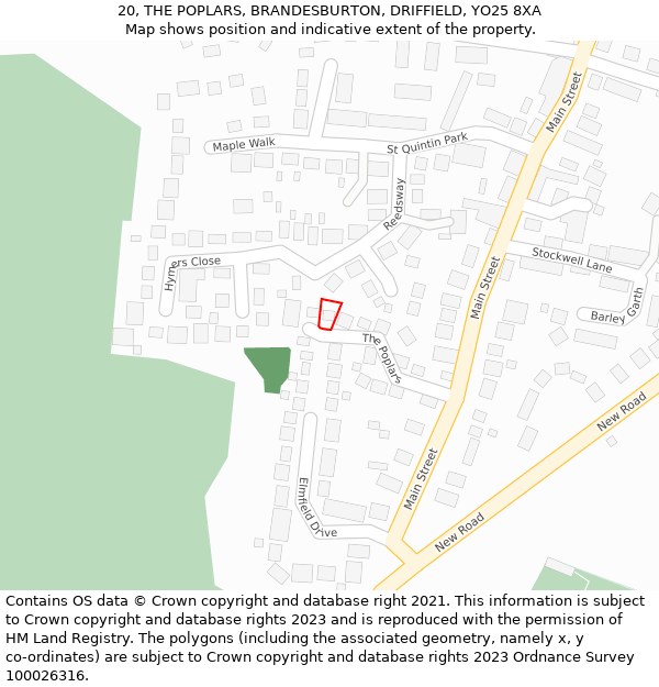 20, THE POPLARS, BRANDESBURTON, DRIFFIELD, YO25 8XA: Location map and indicative extent of plot