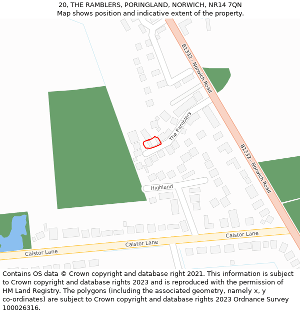 20, THE RAMBLERS, PORINGLAND, NORWICH, NR14 7QN: Location map and indicative extent of plot