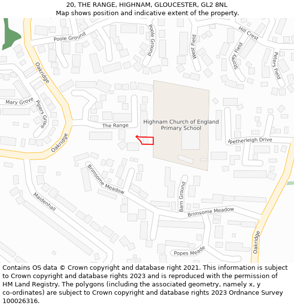 20, THE RANGE, HIGHNAM, GLOUCESTER, GL2 8NL: Location map and indicative extent of plot