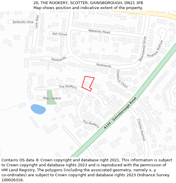 20, THE ROOKERY, SCOTTER, GAINSBOROUGH, DN21 3FB: Location map and indicative extent of plot