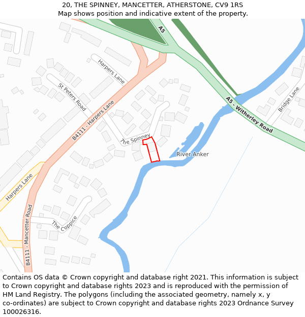 20, THE SPINNEY, MANCETTER, ATHERSTONE, CV9 1RS: Location map and indicative extent of plot