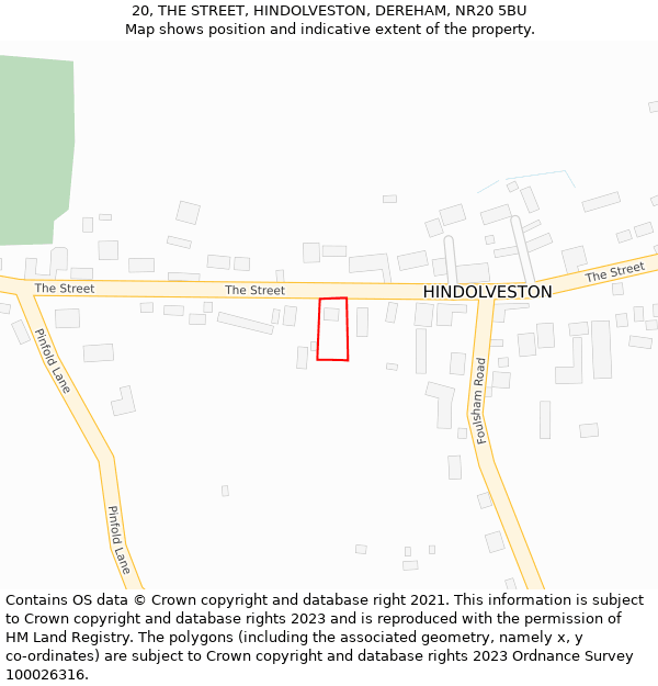 20, THE STREET, HINDOLVESTON, DEREHAM, NR20 5BU: Location map and indicative extent of plot