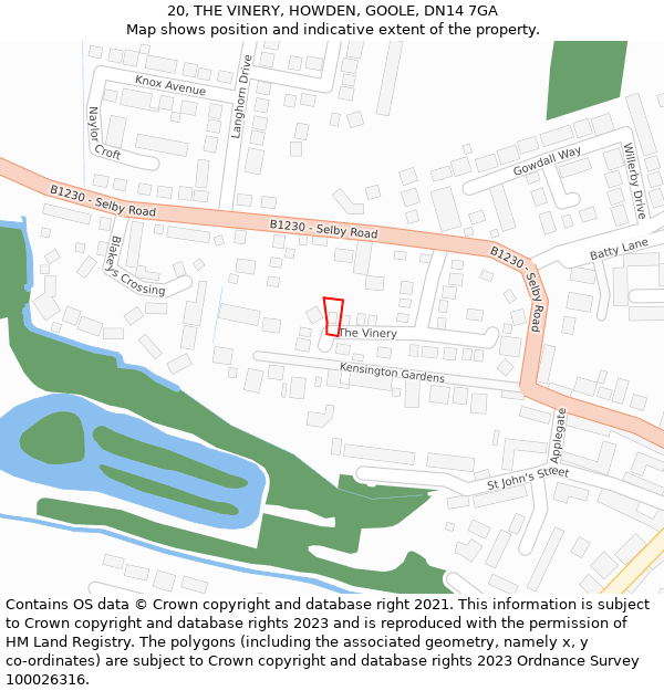 20, THE VINERY, HOWDEN, GOOLE, DN14 7GA: Location map and indicative extent of plot