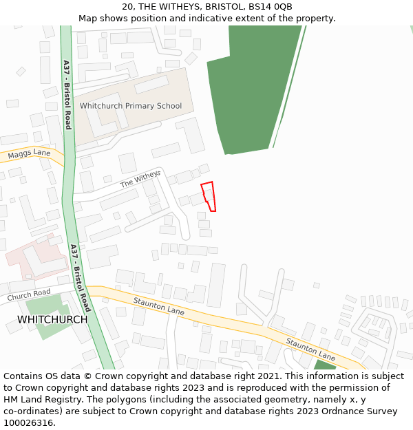 20, THE WITHEYS, BRISTOL, BS14 0QB: Location map and indicative extent of plot