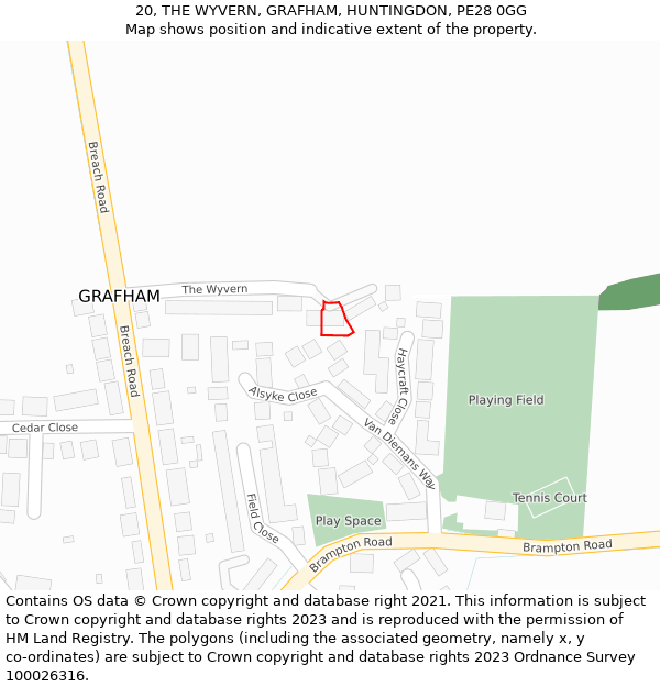 20, THE WYVERN, GRAFHAM, HUNTINGDON, PE28 0GG: Location map and indicative extent of plot