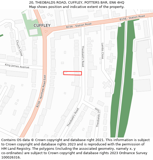 20, THEOBALDS ROAD, CUFFLEY, POTTERS BAR, EN6 4HQ: Location map and indicative extent of plot