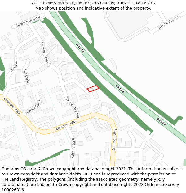 20, THOMAS AVENUE, EMERSONS GREEN, BRISTOL, BS16 7TA: Location map and indicative extent of plot