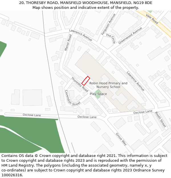 20, THORESBY ROAD, MANSFIELD WOODHOUSE, MANSFIELD, NG19 8DE: Location map and indicative extent of plot