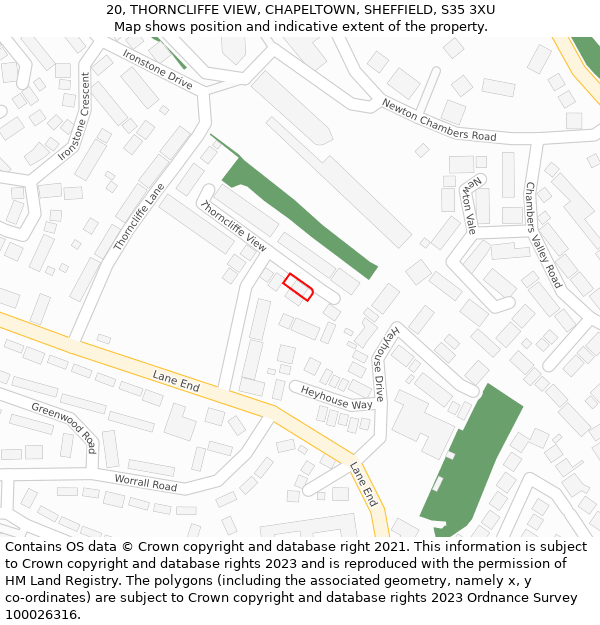 20, THORNCLIFFE VIEW, CHAPELTOWN, SHEFFIELD, S35 3XU: Location map and indicative extent of plot