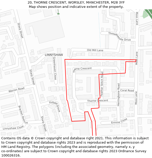 20, THORNE CRESCENT, WORSLEY, MANCHESTER, M28 3YF: Location map and indicative extent of plot