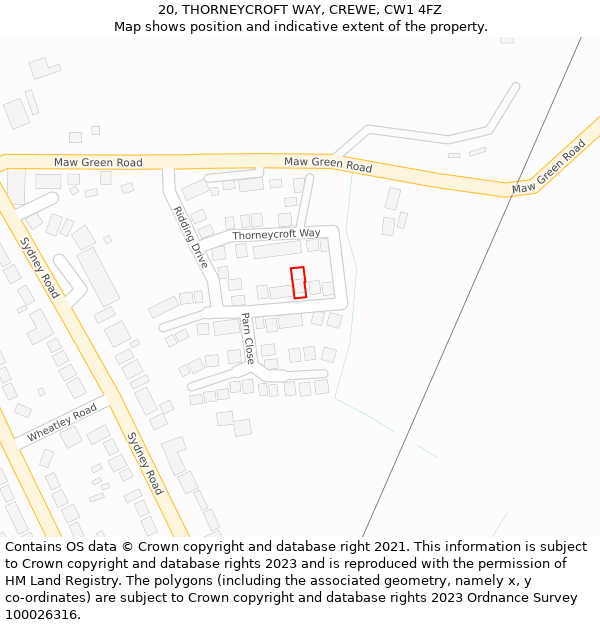 20, THORNEYCROFT WAY, CREWE, CW1 4FZ: Location map and indicative extent of plot