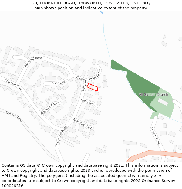 20, THORNHILL ROAD, HARWORTH, DONCASTER, DN11 8LQ: Location map and indicative extent of plot