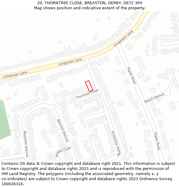 20, THORNTREE CLOSE, BREASTON, DERBY, DE72 3FH: Location map and indicative extent of plot