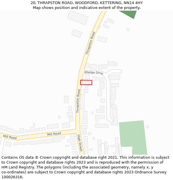 20, THRAPSTON ROAD, WOODFORD, KETTERING, NN14 4HY: Location map and indicative extent of plot