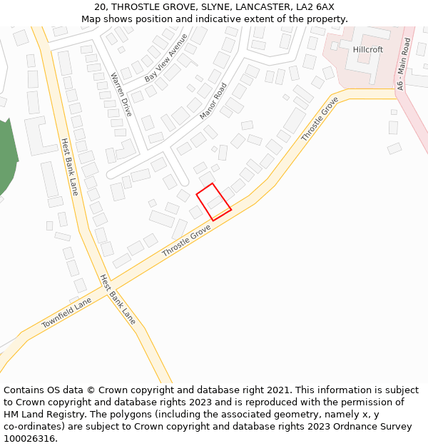 20, THROSTLE GROVE, SLYNE, LANCASTER, LA2 6AX: Location map and indicative extent of plot