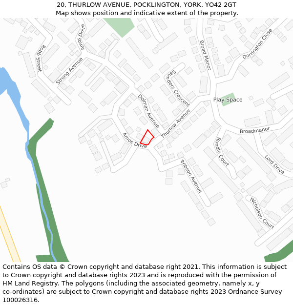 20, THURLOW AVENUE, POCKLINGTON, YORK, YO42 2GT: Location map and indicative extent of plot