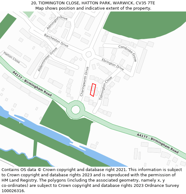 20, TIDMINGTON CLOSE, HATTON PARK, WARWICK, CV35 7TE: Location map and indicative extent of plot