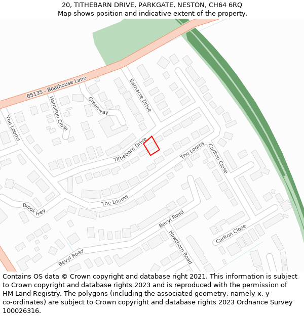 20, TITHEBARN DRIVE, PARKGATE, NESTON, CH64 6RQ: Location map and indicative extent of plot