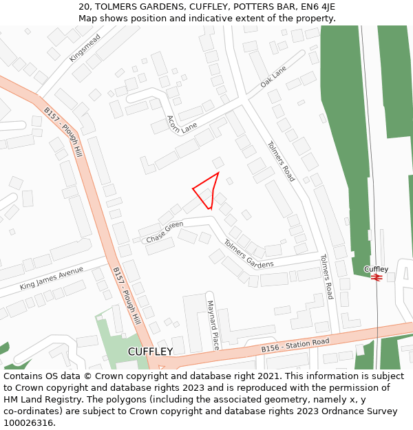 20, TOLMERS GARDENS, CUFFLEY, POTTERS BAR, EN6 4JE: Location map and indicative extent of plot