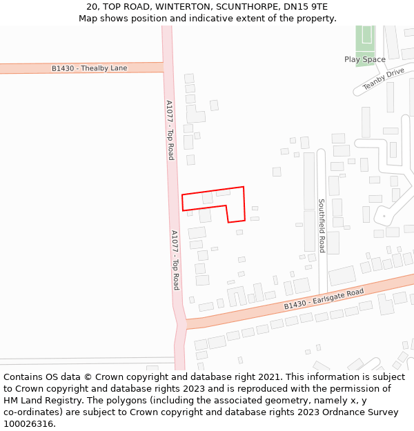 20, TOP ROAD, WINTERTON, SCUNTHORPE, DN15 9TE: Location map and indicative extent of plot