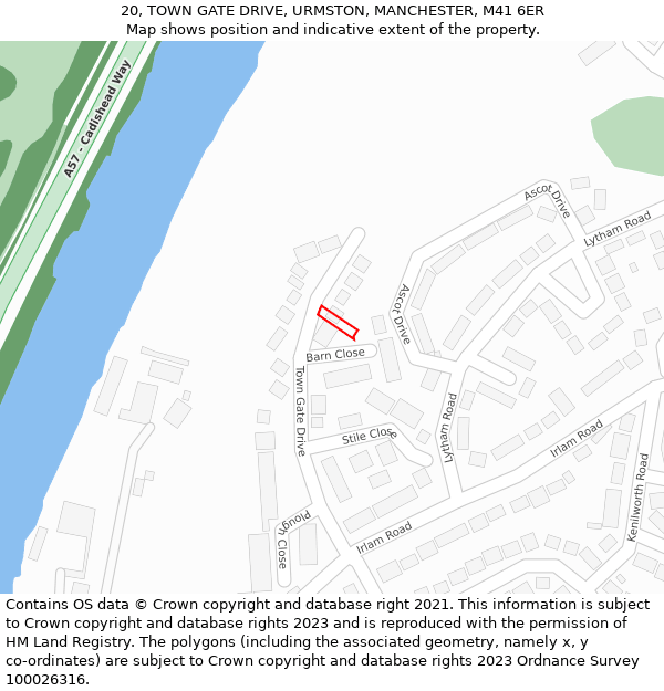 20, TOWN GATE DRIVE, URMSTON, MANCHESTER, M41 6ER: Location map and indicative extent of plot