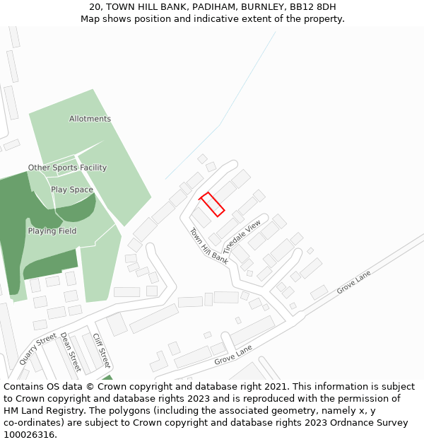 20, TOWN HILL BANK, PADIHAM, BURNLEY, BB12 8DH: Location map and indicative extent of plot