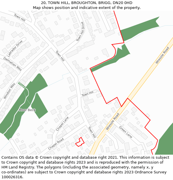 20, TOWN HILL, BROUGHTON, BRIGG, DN20 0HD: Location map and indicative extent of plot