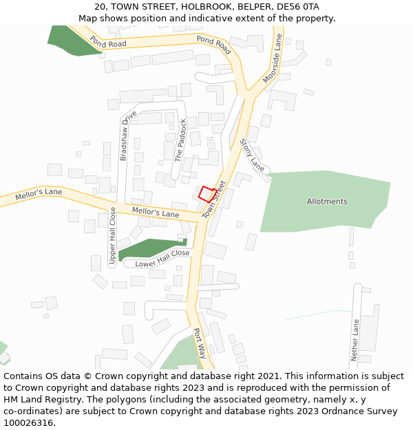 20, TOWN STREET, HOLBROOK, BELPER, DE56 0TA: Location map and indicative extent of plot
