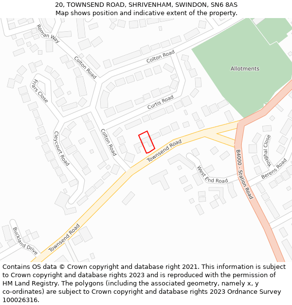 20, TOWNSEND ROAD, SHRIVENHAM, SWINDON, SN6 8AS: Location map and indicative extent of plot