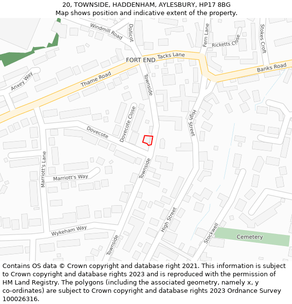 20, TOWNSIDE, HADDENHAM, AYLESBURY, HP17 8BG: Location map and indicative extent of plot