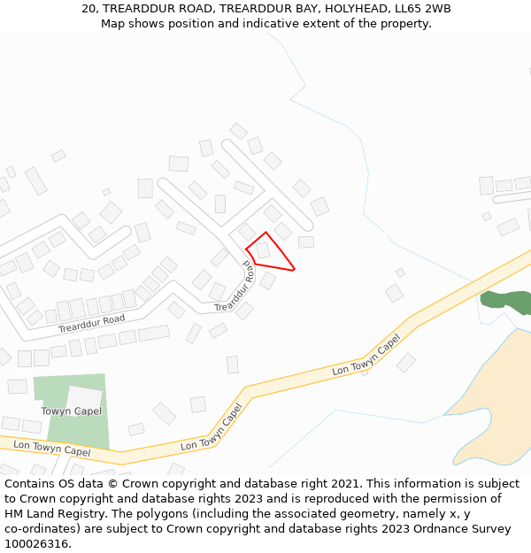 20, TREARDDUR ROAD, TREARDDUR BAY, HOLYHEAD, LL65 2WB: Location map and indicative extent of plot