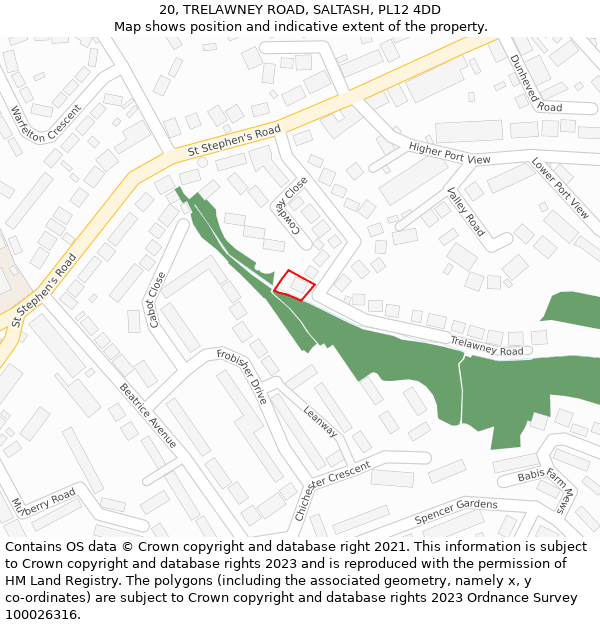 20, TRELAWNEY ROAD, SALTASH, PL12 4DD: Location map and indicative extent of plot