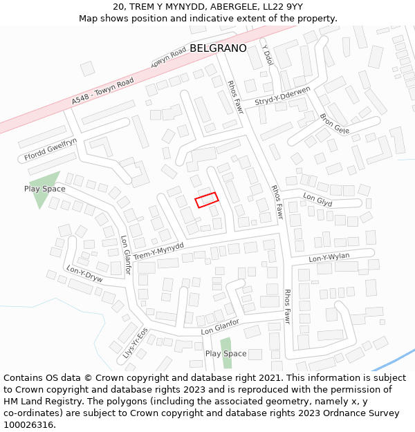 20, TREM Y MYNYDD, ABERGELE, LL22 9YY: Location map and indicative extent of plot