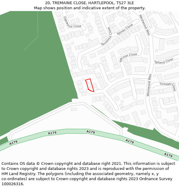 20, TREMAINE CLOSE, HARTLEPOOL, TS27 3LE: Location map and indicative extent of plot